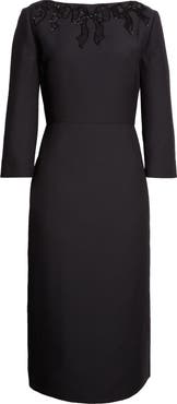 Valentino Beaded Bow Detail Crepe Couture Sheath Dress
