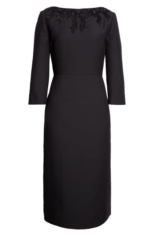 Valentino Beaded Bow Detail Crepe Couture Sheath Dress In Black