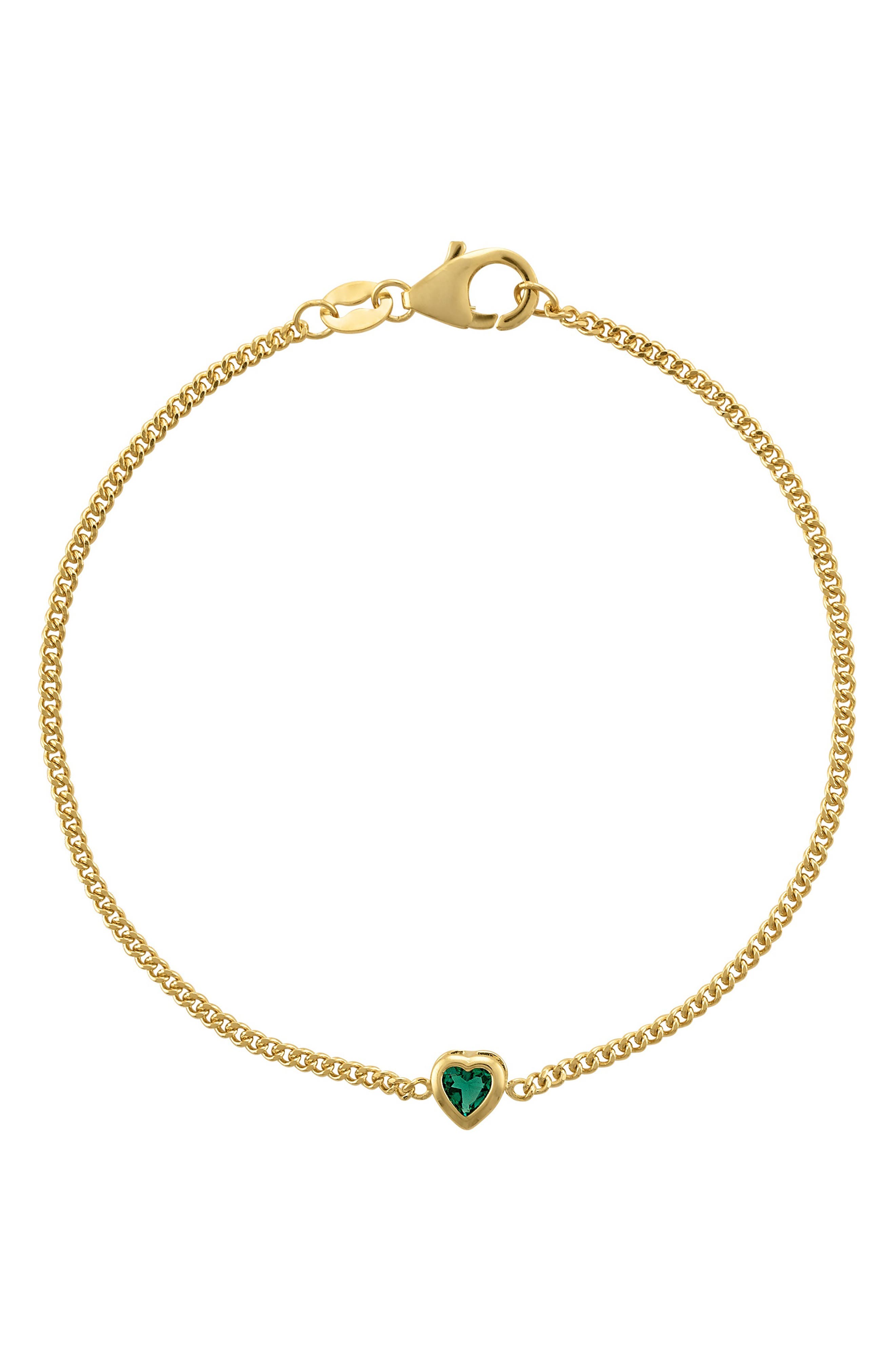FZN 14K Gold Over Silver Gemstone Heart Charm Bracelet