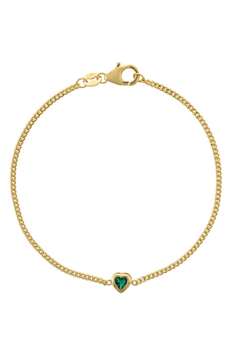 FZN 14K Gold Over Silver Gemstone Heart Charm Bracelet, Main, color, Emerald