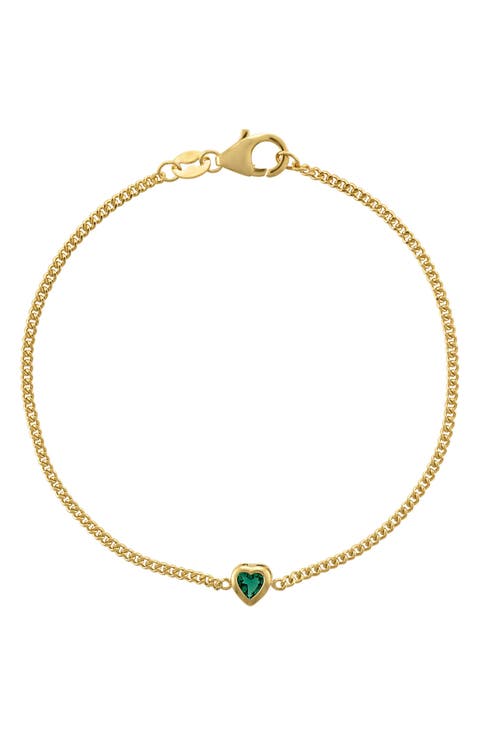 14K Gold Over Silver Gemstone Heart Charm Bracelet