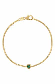FZN 14K Gold Over Silver Gemstone Heart Charm Bracelet