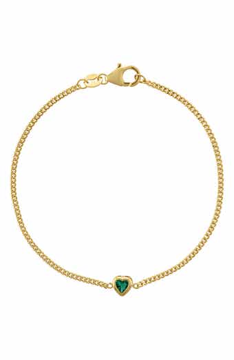 FZN 14K Gold Over Silver Gemstone Heart Charm Bracelet