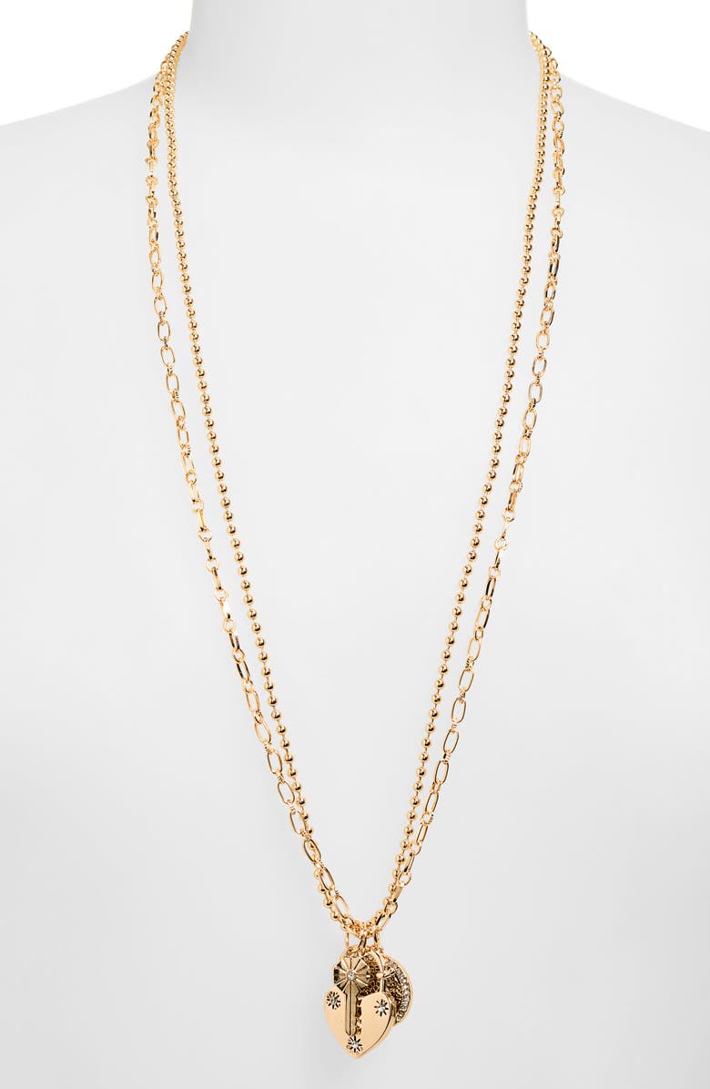 NORDSTROM RACK Keepsake Charm Cluster Layered Necklace, Alternate, color, Gold