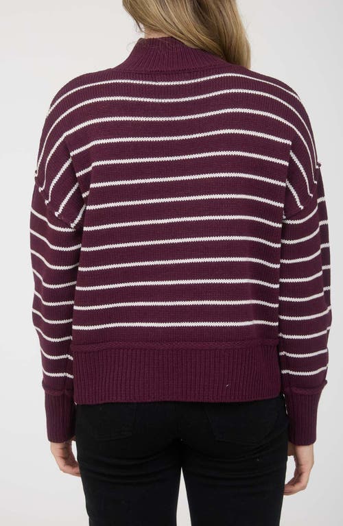 Blu Pepper Stripe Mock Neck Sweater In Burgundy