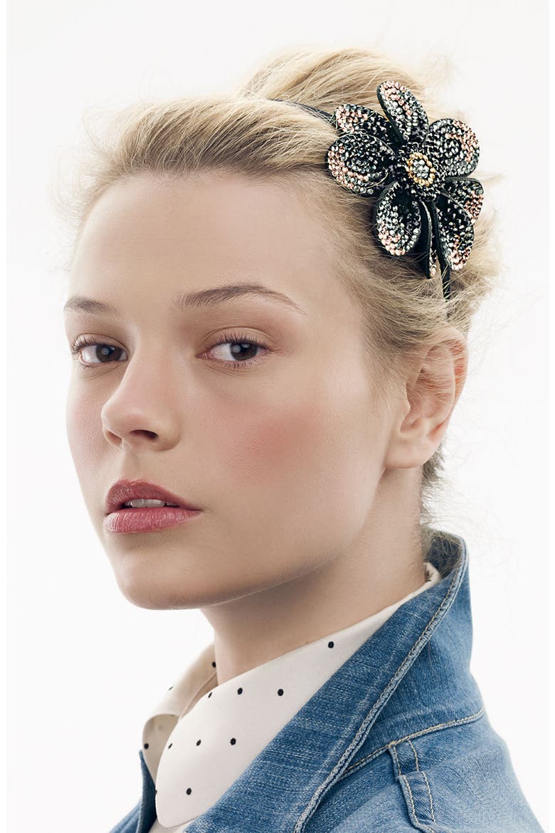 'My Fabulous Flower' Headband, Alternate, color, PINK/ JET/ BLACK DIAMOND