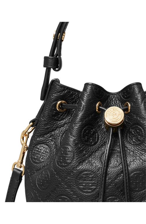 Tory Burch Mini T Monogram Pebble Leather Bucket Bag In Black