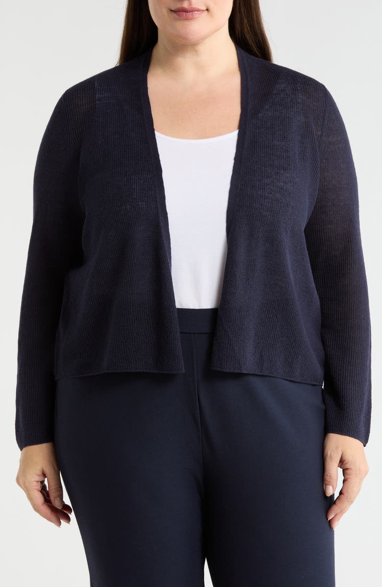 Eileen Fisher Organic Linen & Organic Cotton Cardigan, Main, color, Ink