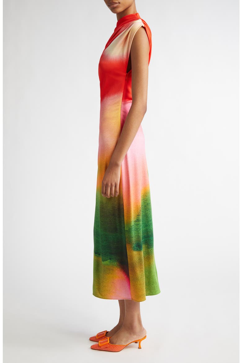 Abstract Watercolor One Shoulder Jersey Midi Dress, Alternate, color, VERMILLION MULT