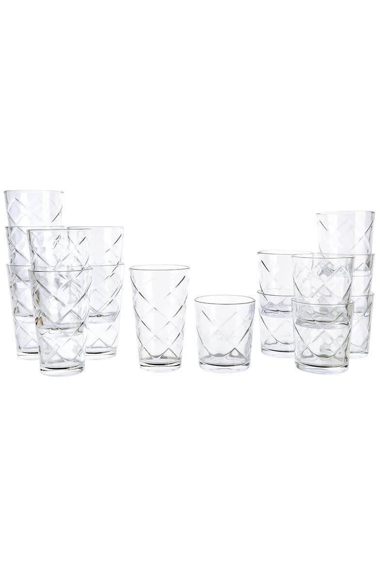 16 Piece Lattice Glassware Drinkware Set, Main, color, Clear