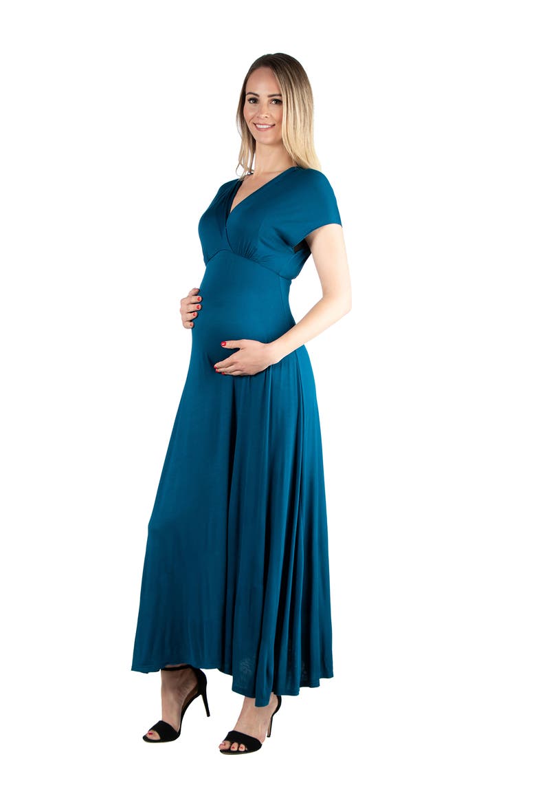 Maternity Cap Sleeve V-Neck Maxi Dress, Alternate, color, Teal