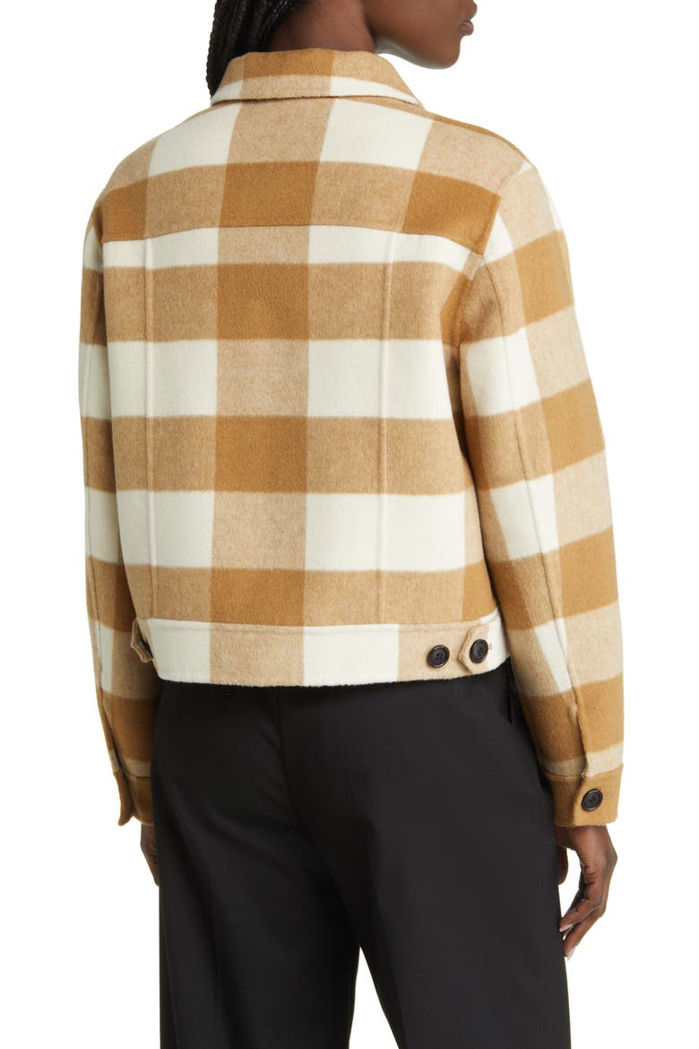 Steffi Buffalo Plaid Wool Blend Trucker Jacket, Alternate, color, IVORY CAMEL BUFFALO CHECK