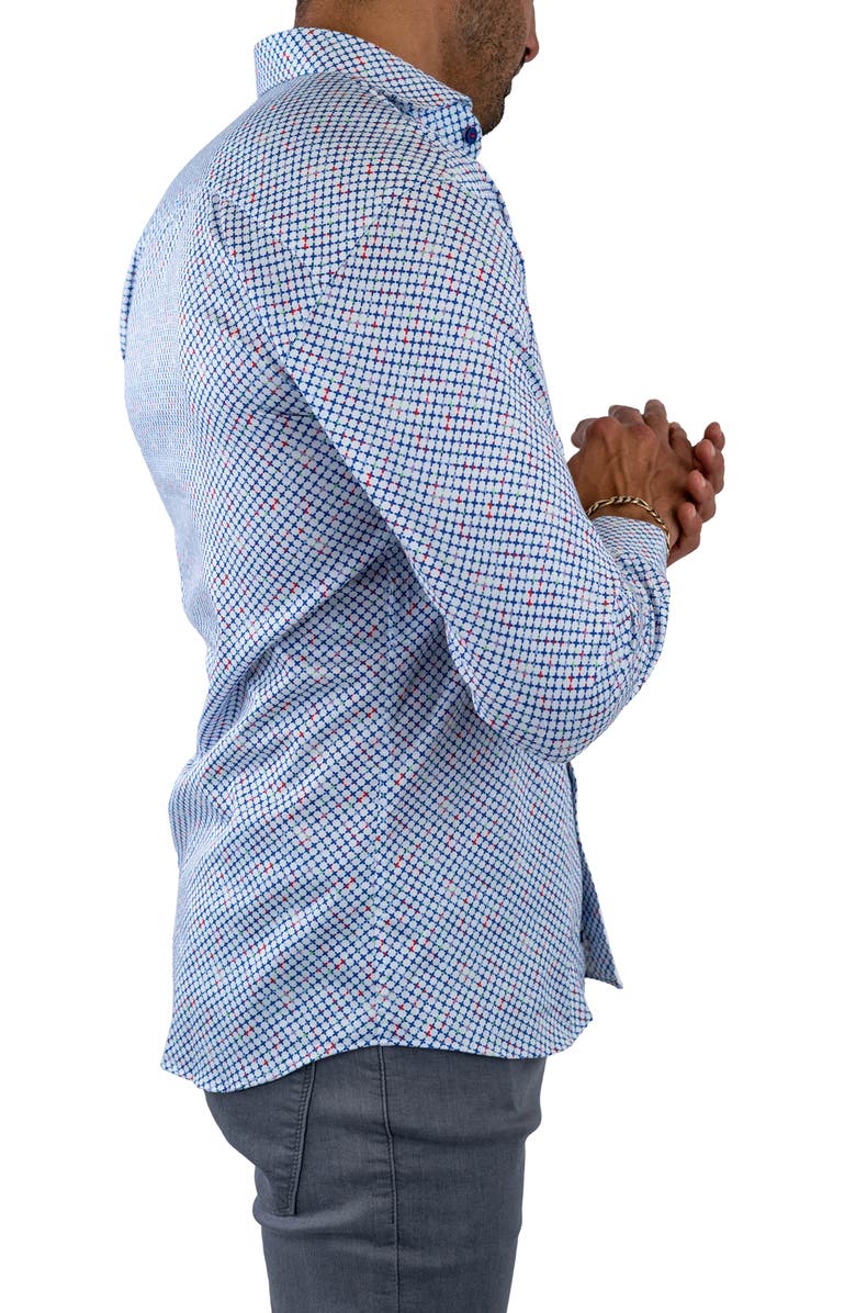 Maceoo Einstein Stretchsymbol 21 Geo Print Cotton Button-Up Shirt, Alternate, color, White/ Blue