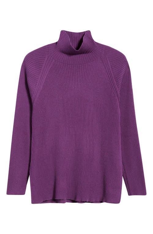 Eileen Fisher Rib Turtleneck Wool Sweater In Purple