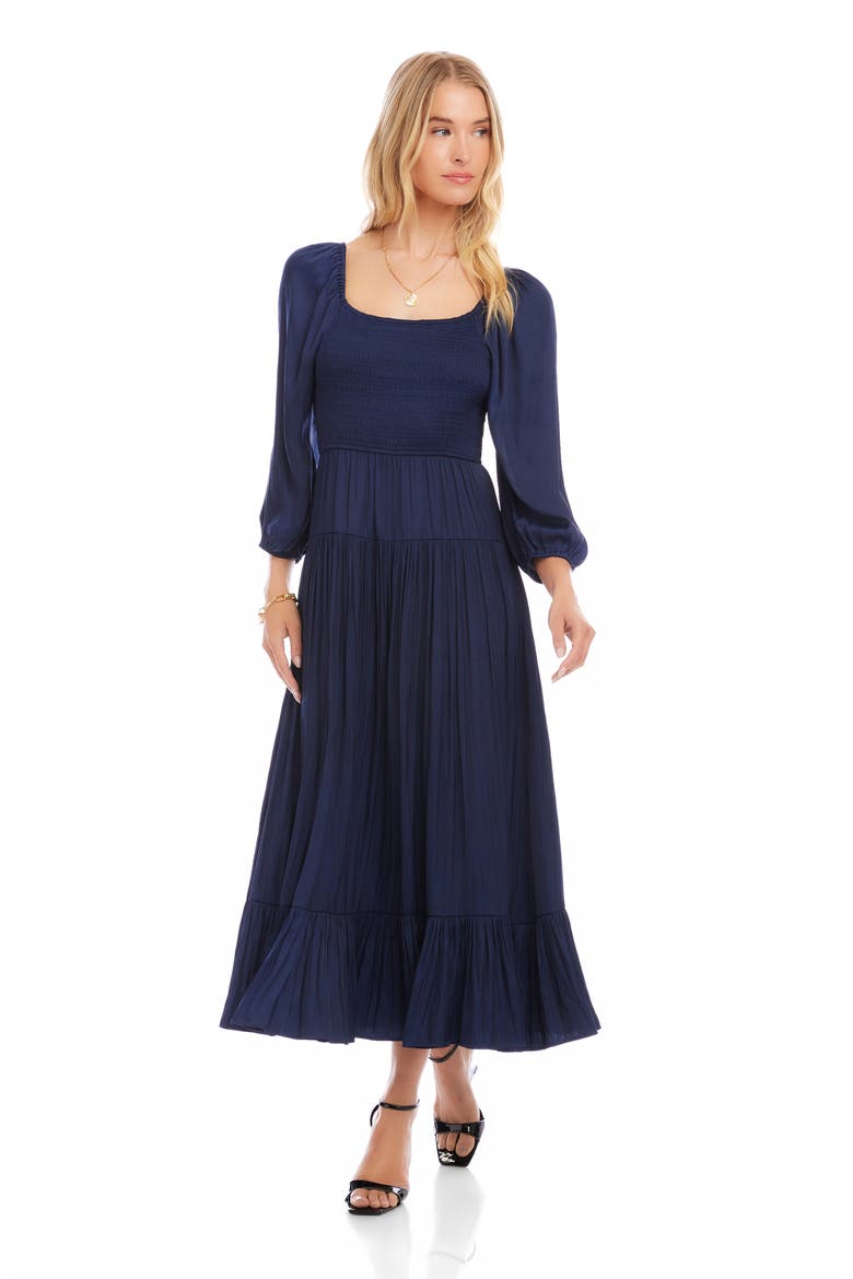 Smocked Balloon Sleeve Maxi Dress, Alternate, color, NAVY