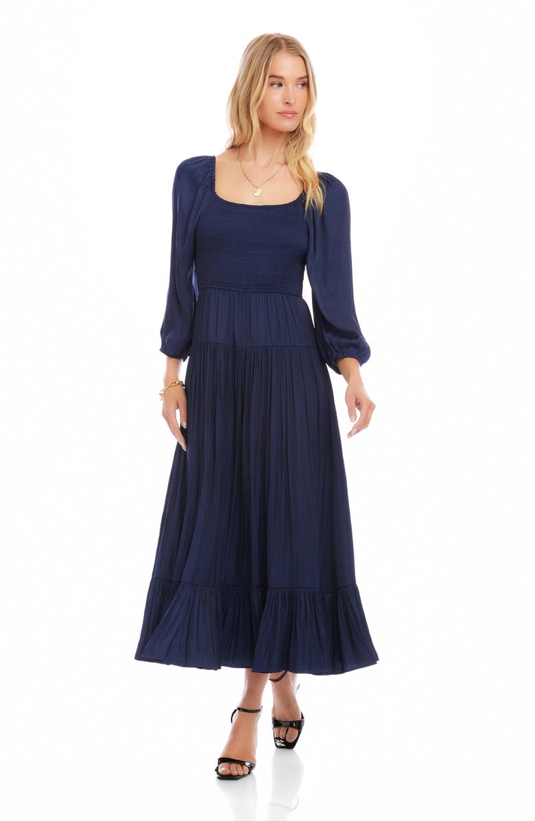 Karen Kane Smocked Balloon Sleeve Maxi Dress, Alternate, color, Navy
