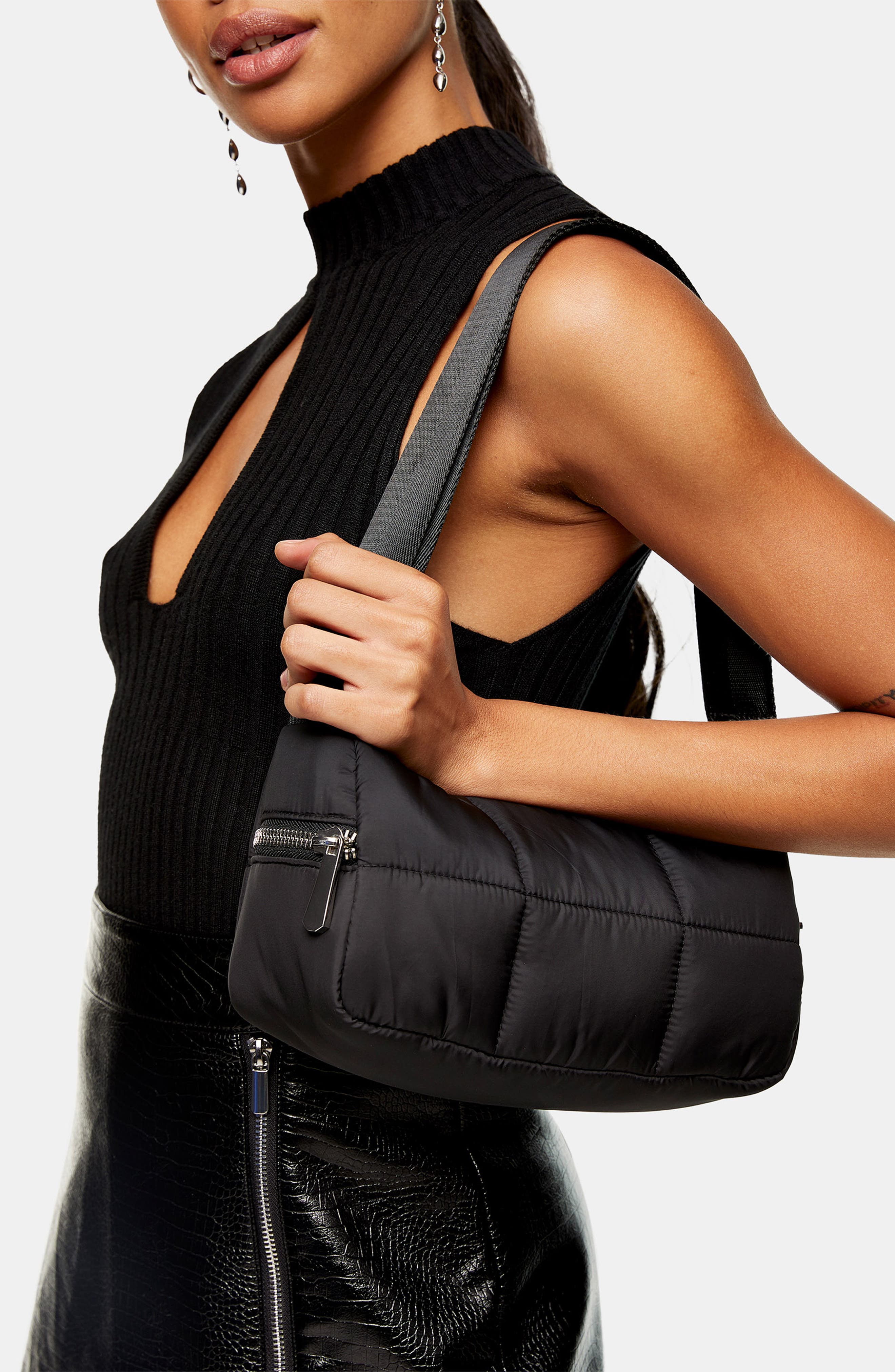 Topshop Quilted Shoulder Bag, Alternate, color, 