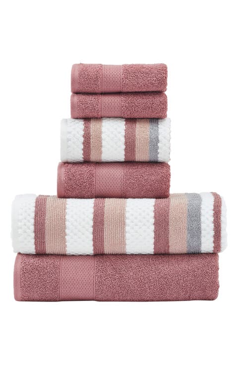 6-Piece Mixed Stripe & Solid Cotton Towel Set