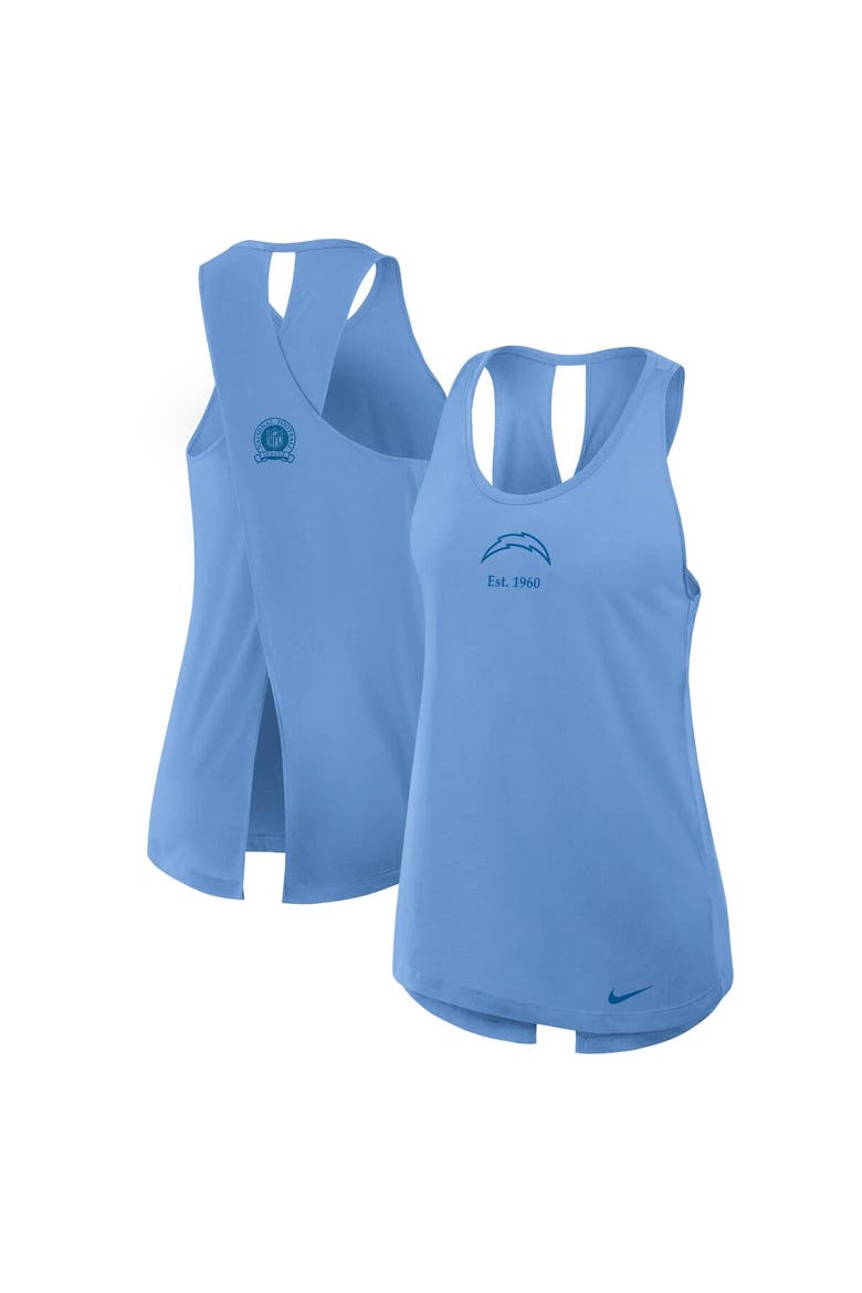 Women's Nike Powder Blue Los Angeles Chargers Glory Crisscross Performance Tank Top, Main, color, Powder Blue