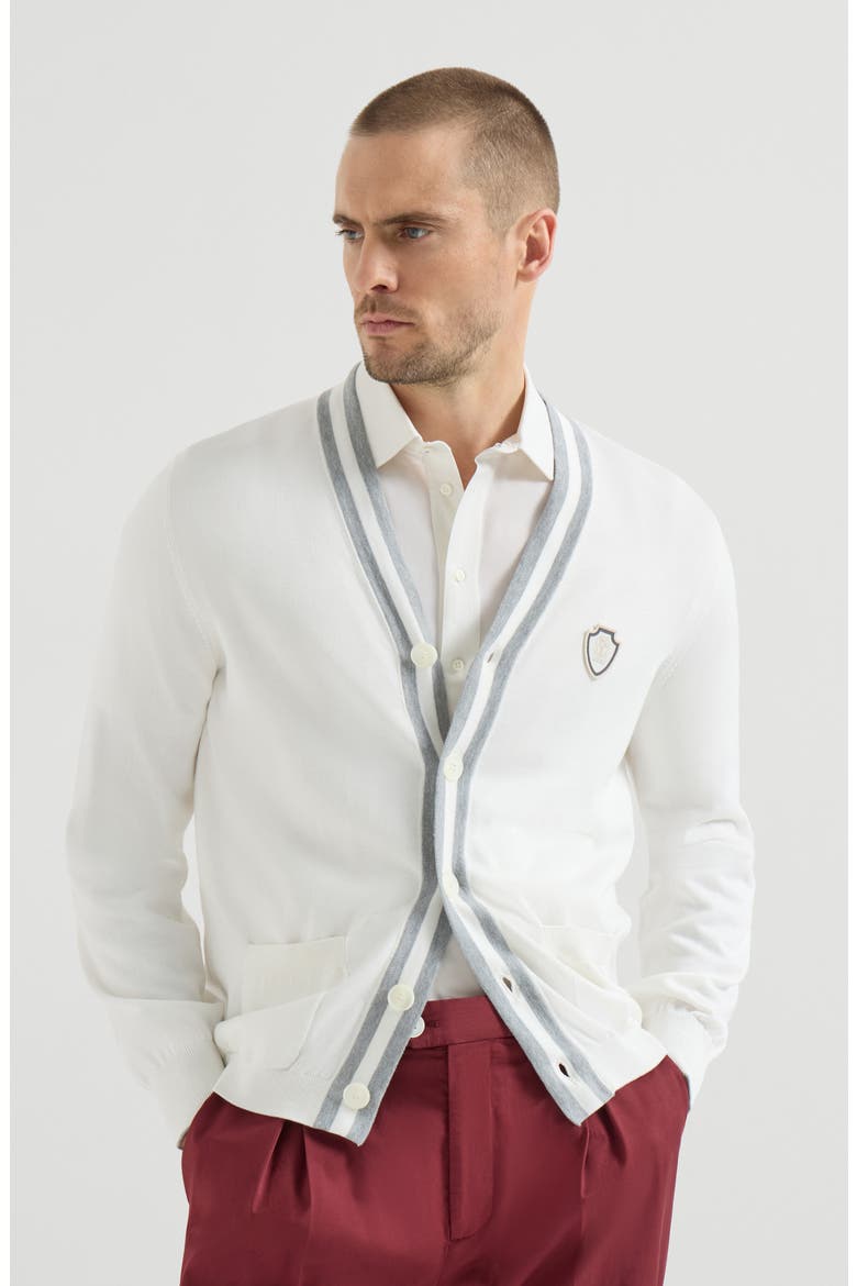 Cotton cardigan with logo, Main, color, White