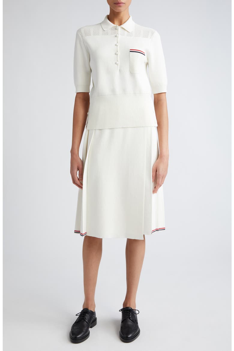 Pleat Back Cotton Sweater Skirt, Alternate, color, WHITE