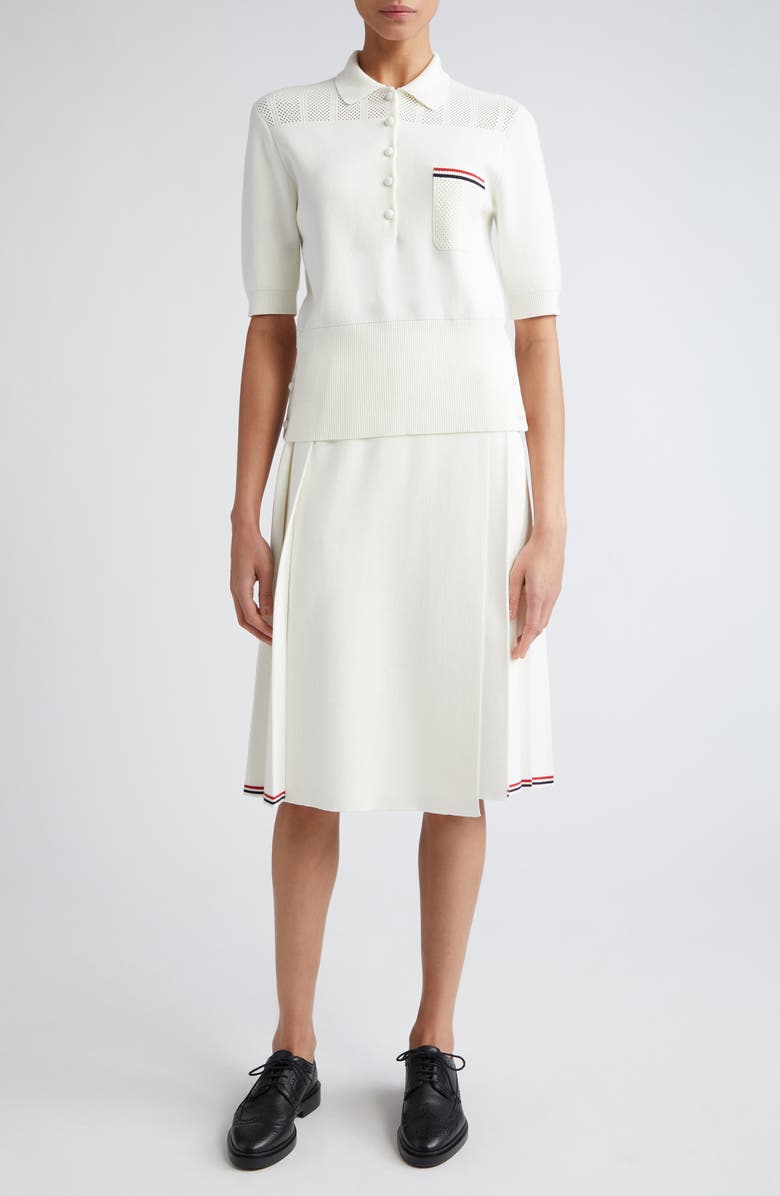 Thom Browne Pleat Back Cotton Sweater Skirt, Alternate, color, White