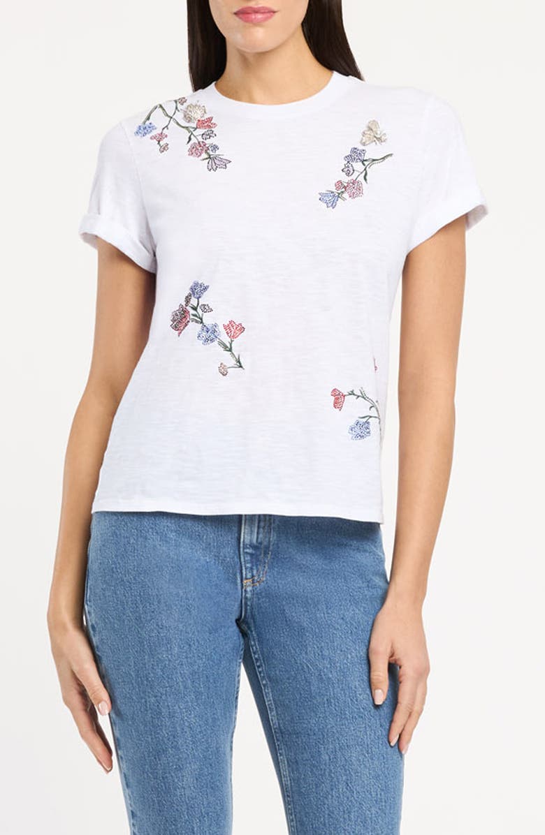 Cinq à Sept Bree Whispering Vines Beaded Cotton T-Shirt, Main, color, White Multi