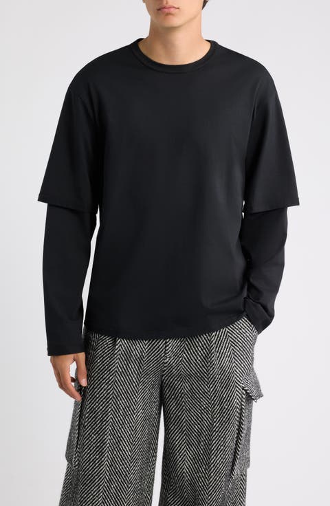 Double Layer Long Sleeve Stretch Cotton T-Shirt
