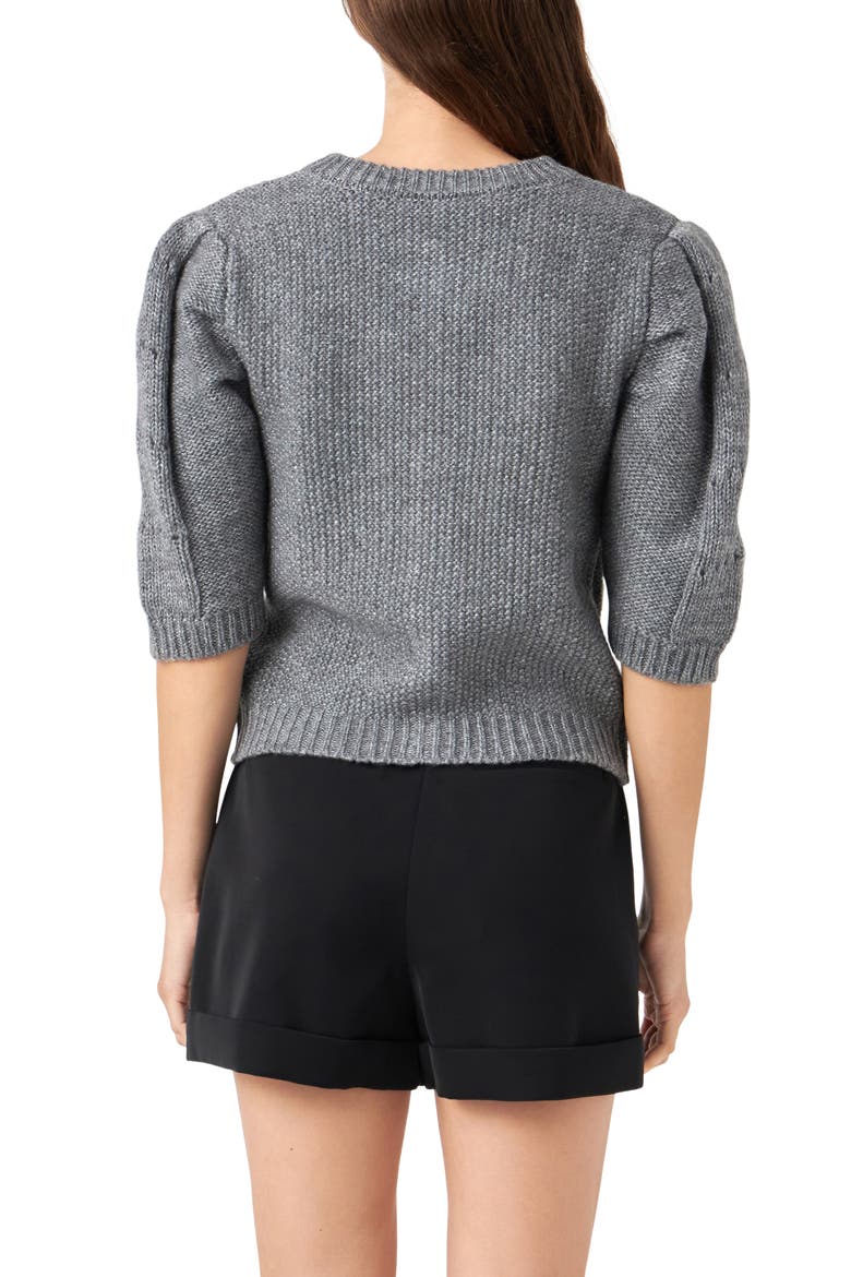 Pointelle Puff Sleeve Cardigan, Alternate, color, GREY