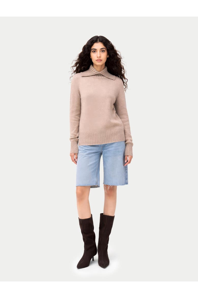Slit T-Neck Sweater, Alternate, color, warm grey