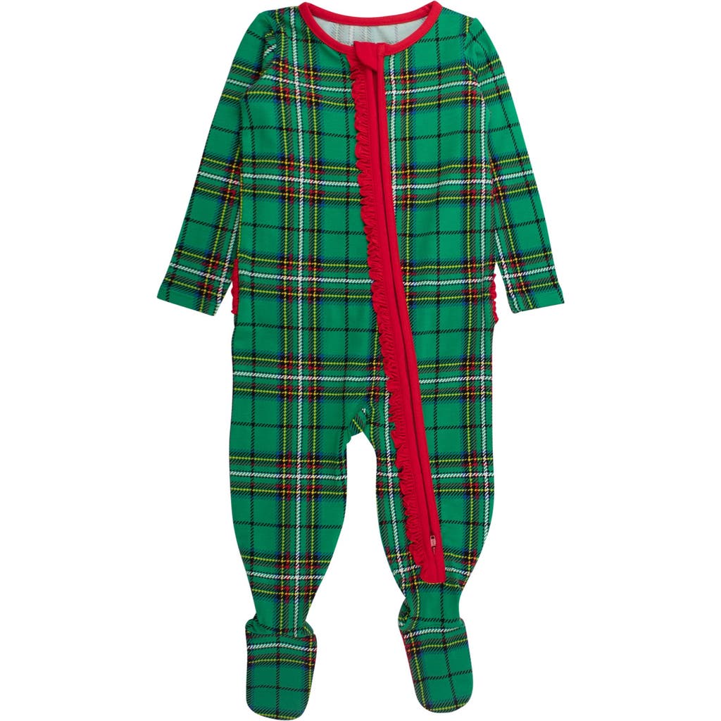 Rufflebutts Modal Blend Ruffle One Piece Footie Pajamas In Green
