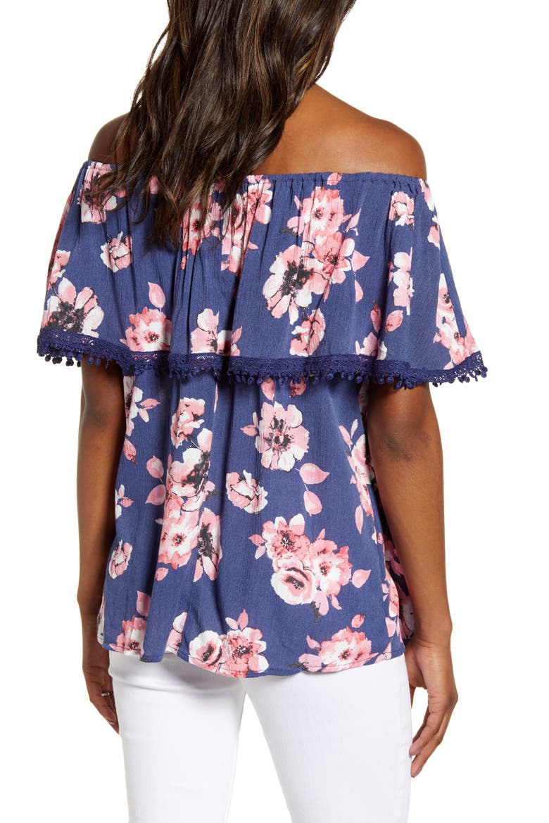 Cha Cha Off the Shoulder Maternity Top, Alternate, color, NAVY BLOOMS