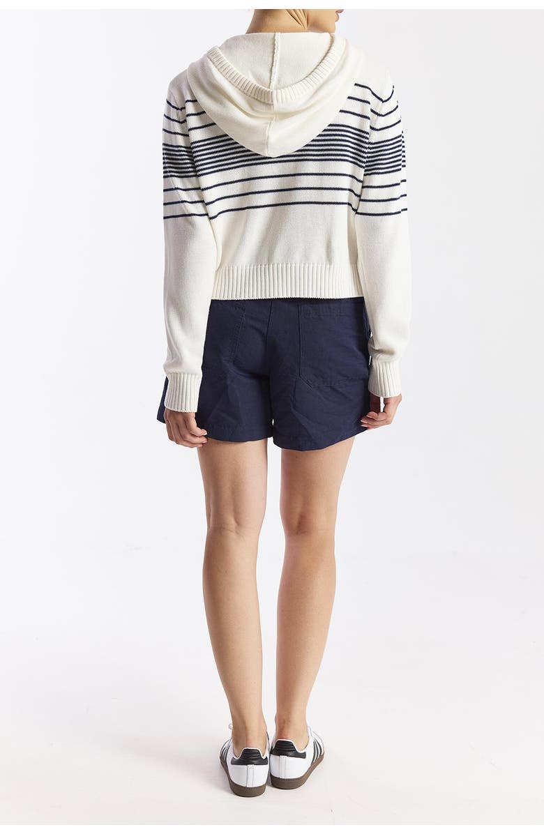 WISPR Cropped Zip-Up Knitted Hoodie Jumper, Alternate, color, Ivory/Navy