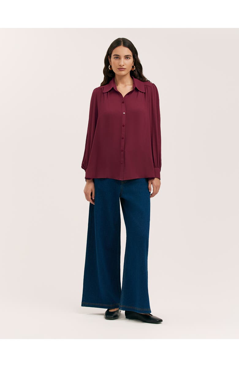 Finery London Melina Chiffon Button Down Blouse, Alternate, color, Burgundy