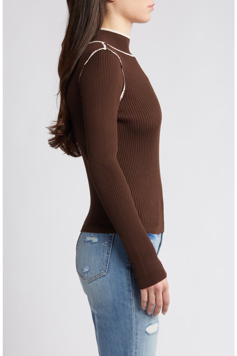 Contrast Seam Mock Neck Long Sleeve Top, Alternate, color, BROWN