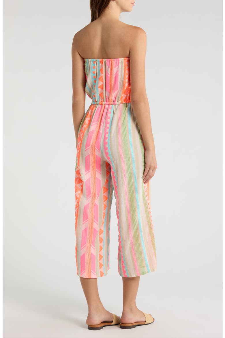Embroidered Strapless Cover-Up Jumpsuit, Alternate, color, NEON AZTEC