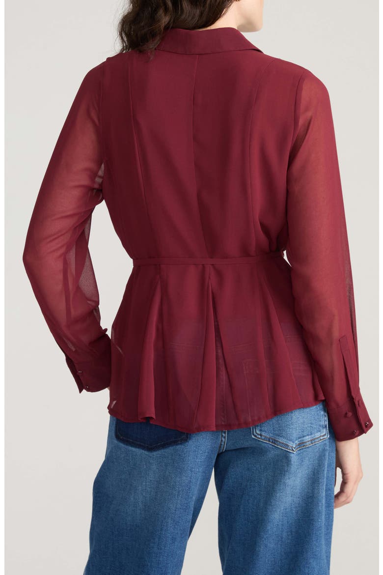 Tie Waist Chiffon Shirt, Alternate, color, DEEP RED