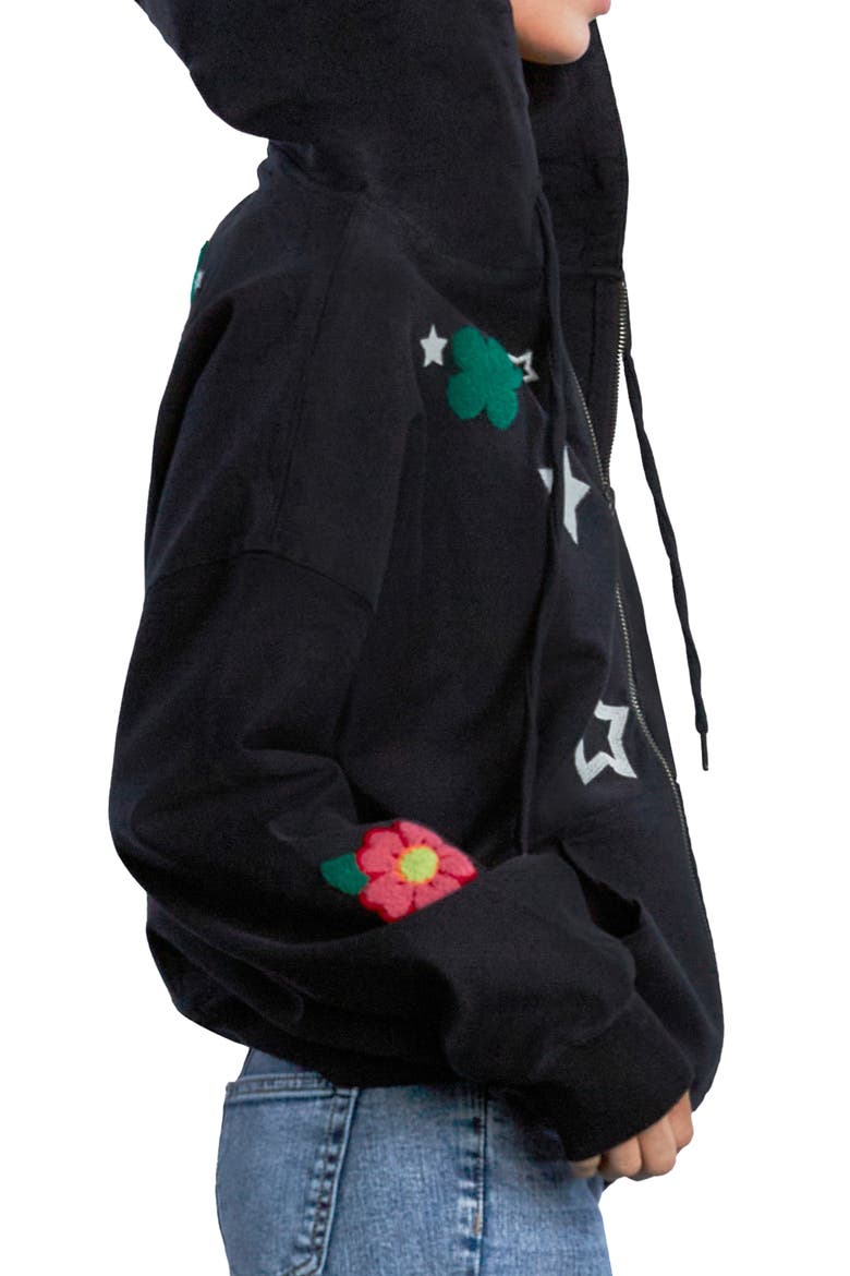 Birds of a Feather Embroidered Zip-Up Graphic Hoodie, Alternate, color, INK