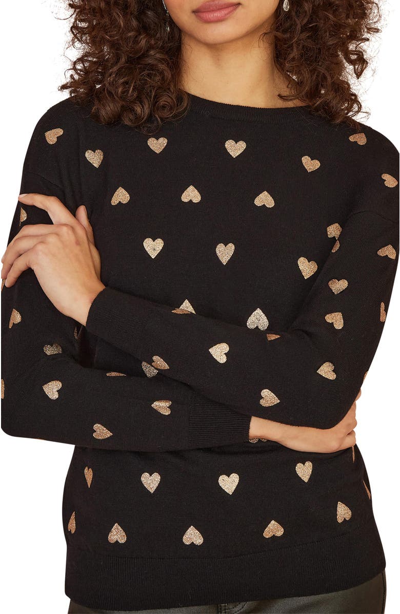 Yumi Foil Heart Print Relaxed Fit Sweater, Alternate, color,