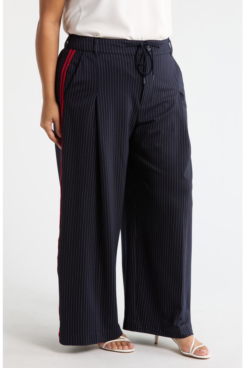 Pinstripe Front Pleat Wide Leg Pants, Alternate, color, DEEP MIDNITE STRIPE