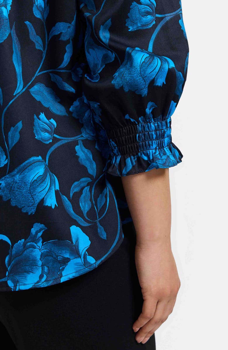 Foxcroft Olivia Floral Smocked Cuff Cotton Button-Up Shirt, Alternate, color, 