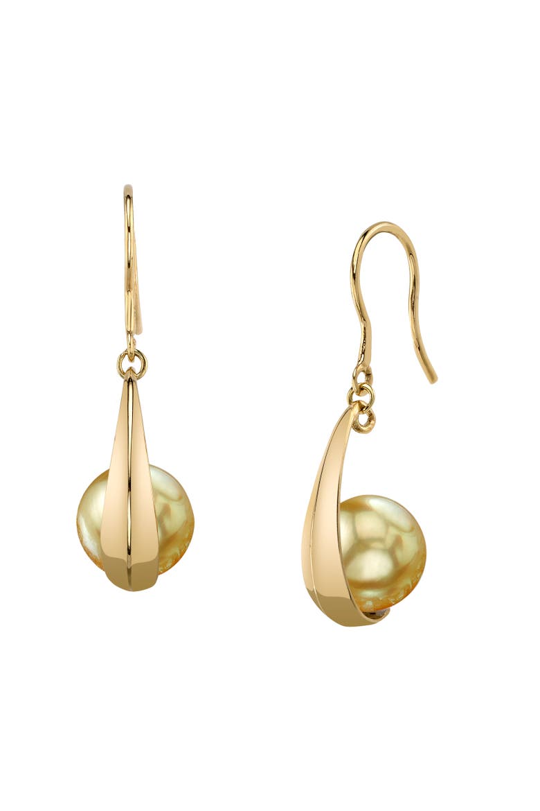 14K Gold Golden South Sea Pearl Regina Earrings, Main, color, Yellow Gold