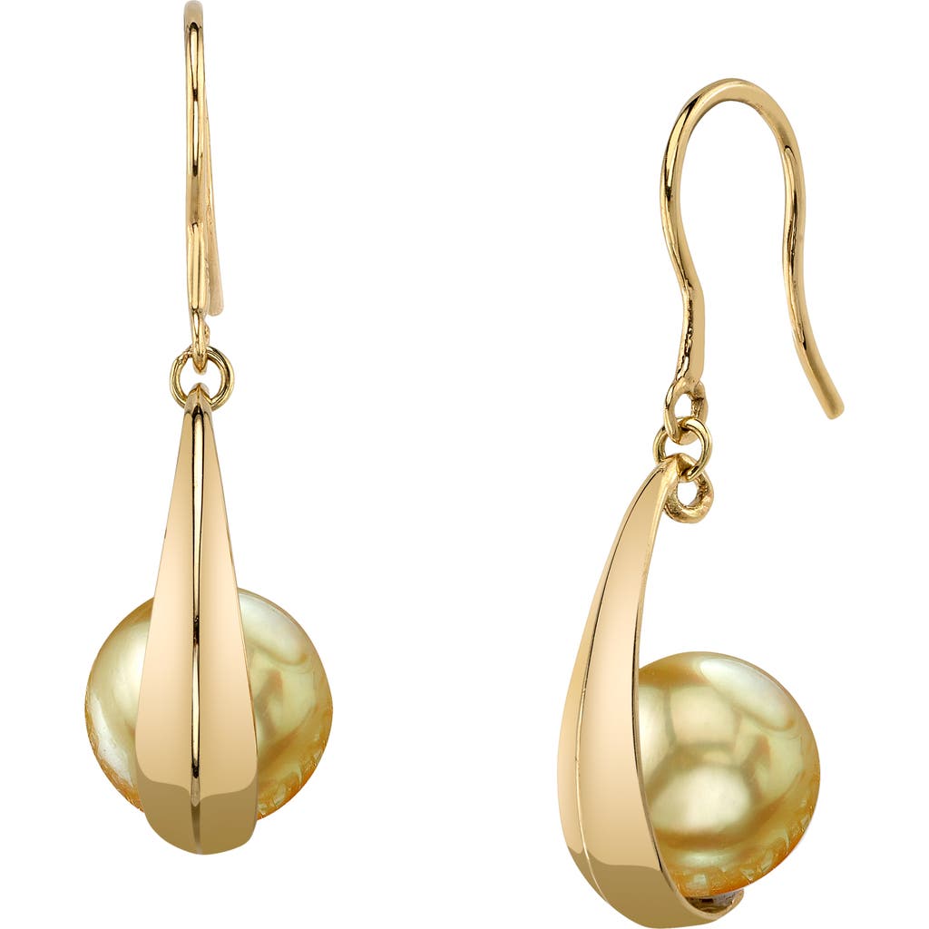 The Pearl Source 14k Gold Golden South Sea Pearl Regina Earrings In Yellow Gold