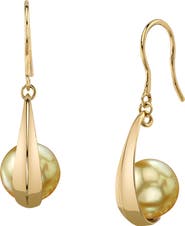 The Pearl Source 14K Gold Golden South Sea Pearl Regina Earrings