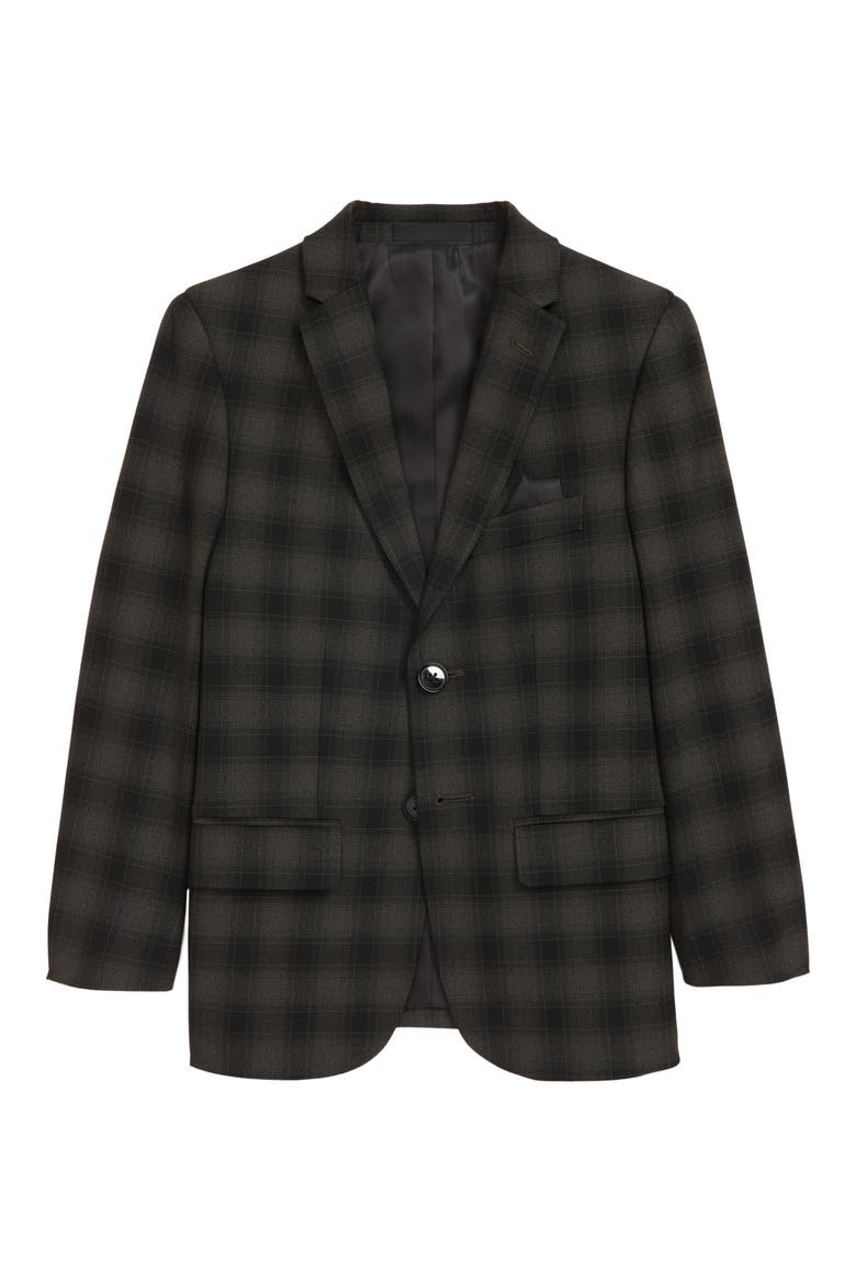Kids' Shadow Plaid Sport Coat, Main, color, OLIVE/ BLACK