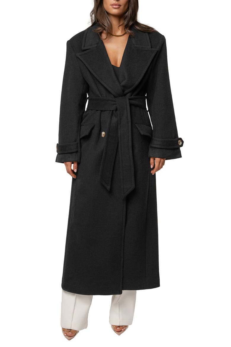 Empire Double Breasted Longline Coat, Main, color, BLACK