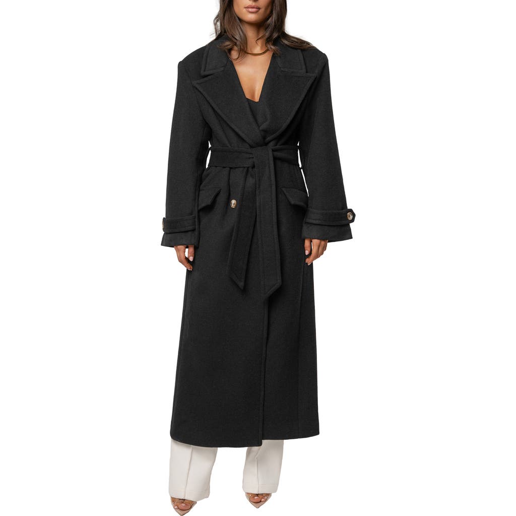 Jluxlabel Empire Double Breasted Longline Coat In Black