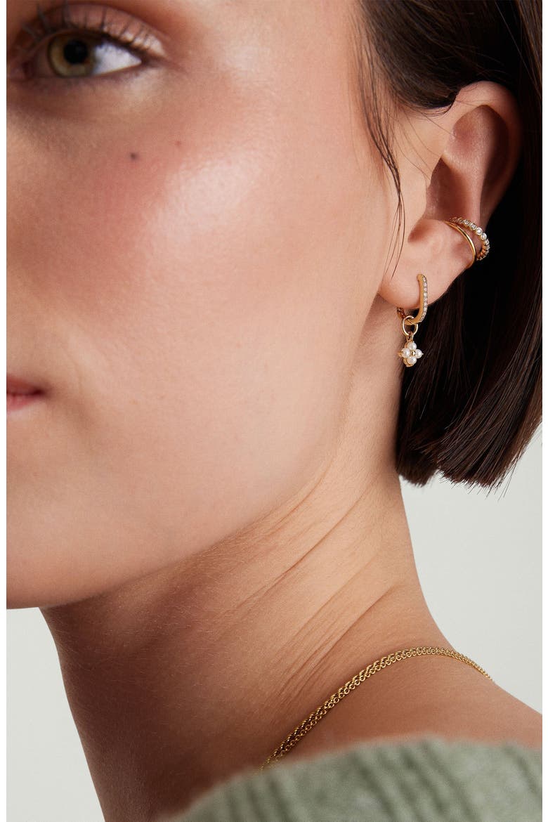 Cluster Pearl Hoop Charm, Alternate, color, Yellow Gold / Pearl