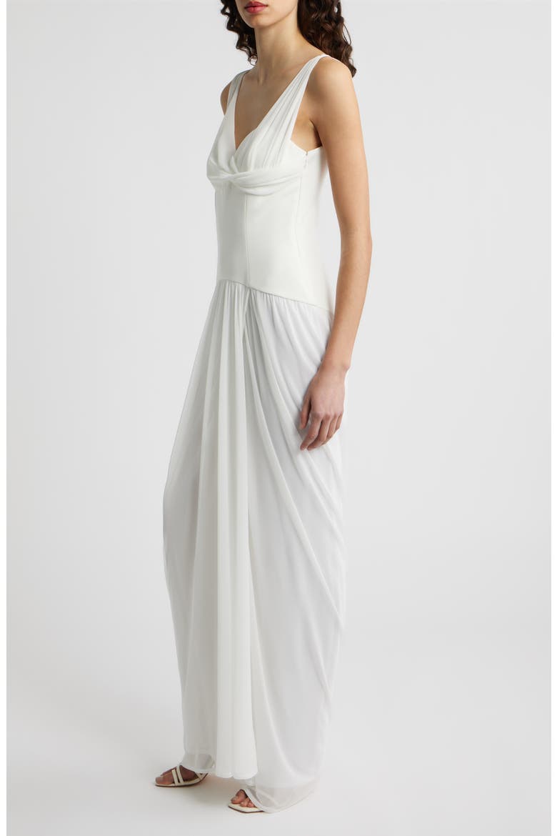 Sylara Drape Sleeveless Gown, Alternate, color, WHITE