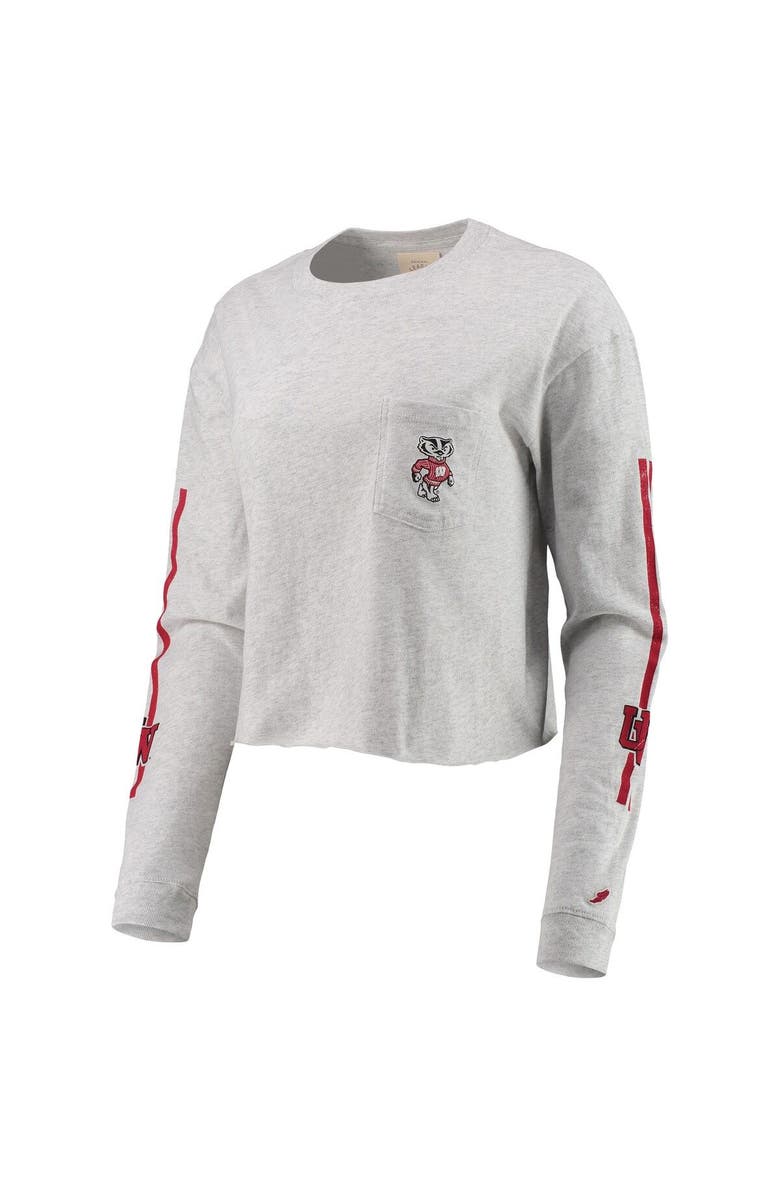 LEAGUE COLLEGIATE WEAR Women's League Collegiate Wear Heathered Gray Wisconsin Badgers Clothesline Cotton Midi Crop Long Sleeve T-Shirt, Alternate, color, 